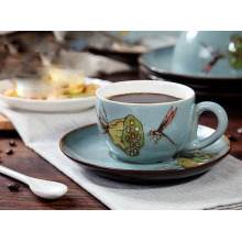 Top quality ceramic coffee set and eco-friendly hand painted ceramic cup with saucer.